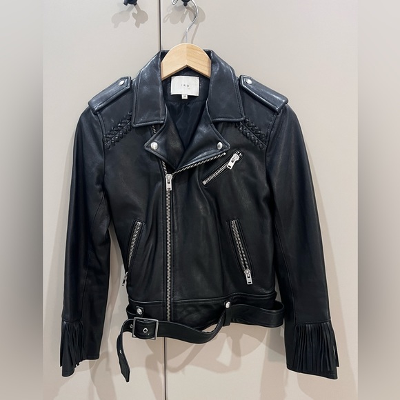 IRO fringe black leather jacket Sz 38 fits like US 2 retail $1395 - Picture 2 of 8